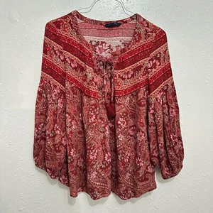 Camicetta top contadina American Eagle Outfitters donna M rossa paisley manica a palloncino - Foto 1 di 8
