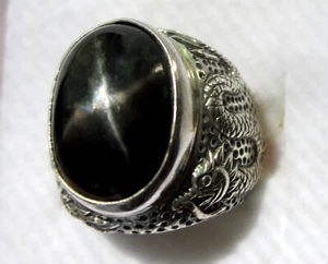 Black Star Diopside Dragon Ring / size 7 / 925 Sterling Silver / 16.7ct, 13.8g - Picture 1 of 7