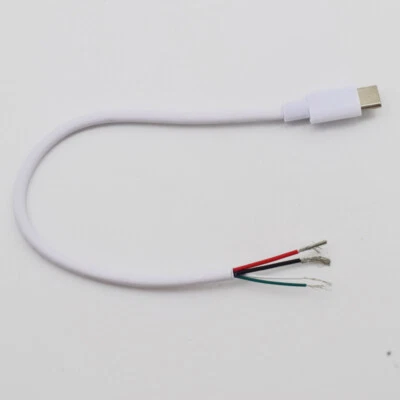 5pcs 20cm USB C Type-C Male Plug 2/4 wires Power Pigtail Cable DIY White 5A - Image 1 of 4
