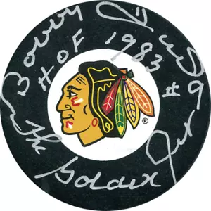 Bobby Hull "HOF 1983, Golden Jet" Autographed Chicago Blackhawks Puck - Picture 1 of 1