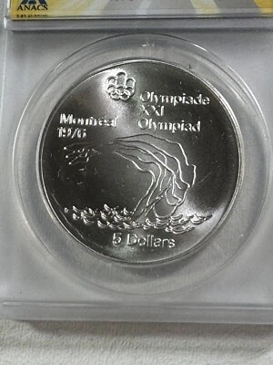 1975 Canada 5 Dollar Olympic Diving Silver Coin Graded MS 69 by ANACS - Image 1 of 4
