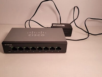 Cisco SF100D-08 V2 8-Port Desktop 10/100 Network Switch with Power Adapter Cord - Image 1 of 4