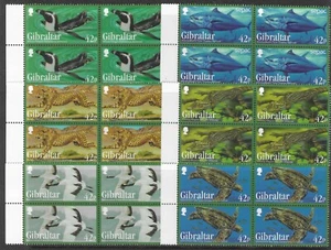 GIBRALTAR 2013 ENDANGERED ANIMALS 3rd SET (6) MNH MARGINAL 4 BLOCKS (2390) - Picture 1 of 2