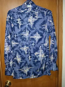 Vintage Sears Kings Road Blue Disco Shirt Size M Acetate Polyester Button Front - Picture 1 of 1