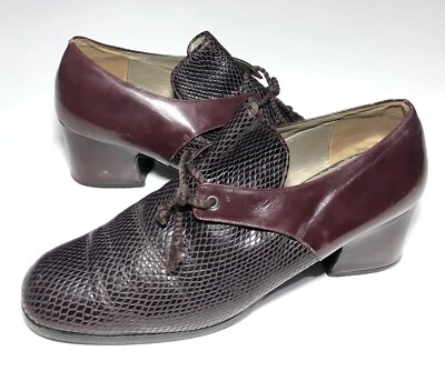 VTG YSL Yves Saint Laurent Lace Up Oxford Pumps 9.5 Red Brown Leather Block Heel - Image 1 of 4
