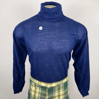 Camisa De Colección Años 60 70 Cuello Alto Para Hombres XL Sears Azul Marino Disco Hippie Eje Mod Nueva de Lote Antiguo Nueva Foto 1 de 4