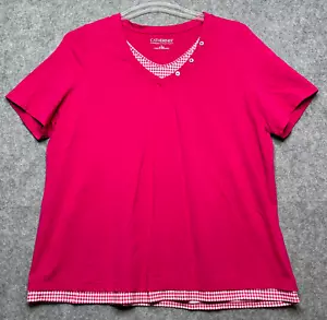 Catherines Shirt Womens 14W Pink Check Picnic Stretchy Soft Comfy Travels Beachy - Picture 1 of 14