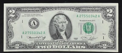 $2 dollar bill 1976 *Error with seal sticking above the word TWO (SKU#8) - Image 1 of 2