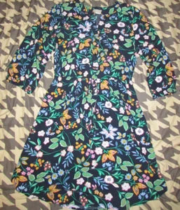 Loft Women’s Size Medium 3/4 Sleeve Blue Floral Dress w/Drawstring Waist Navy - Picture 1 of 10