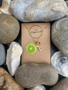 Lime Fruits Slice, Personalised Pendant Charm Necklace, Alphabet Initials Gift - Picture 1 of 10
