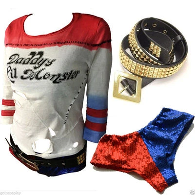 Harley Quinn T-shirt Studded BELT PUDDIN Choker Bracelet Suicide Squad Costume - Image 1 of 4