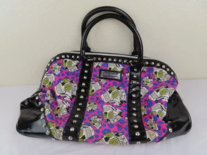 Bolso de Mano Betsey Johnson Negro Púrpura Calaveras Estampado de Leopardo Fin de Semana Y2K - Imagen 1 de 12