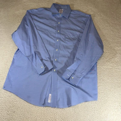 Camisa Brooks Brothers Para Hombre 17.5 35 Azul Supima Cuello Punta Sin Hierro Un Defecto Foto 1 de 4