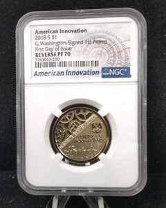 2018-S AMERICAN INNOVATION NGC REVERSE PF 70 G.WASHINGTON-SIGN1ST PATENT 4760 - Picture 1 of 2