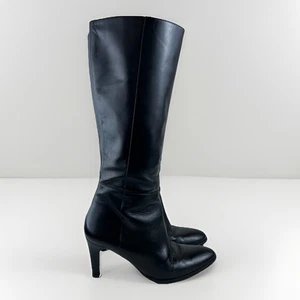Banana Republic Black Leather Knee High Boots Womens Size 8 Zip High Heel Classy - Picture 1 of 11