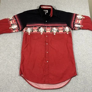 Vtg Cumberland Outfitters Western Shirt Mens L Red Skulls Feather Snap READ - Picture 1 of 10