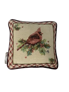 Marjolein Bastin Christmas Cardinal Pillow Holly Tapestry Velvet Red Green - Picture 1 of 7