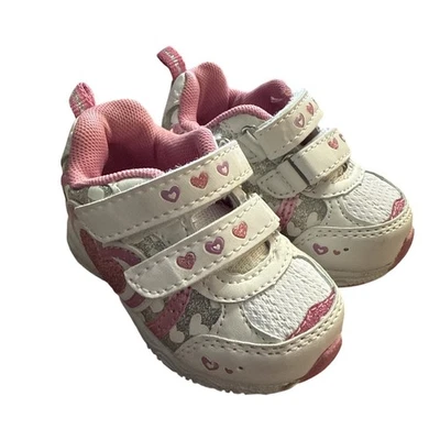 Vintage Y2K Tennis Shoes Baby Size 3 Girls Pink & White Chunky Heart Sparkle - Image 1 of 4