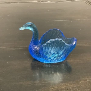 Blue Glass Swan Figure Vintage Salt Dip Salt Cellar - Picture 1 of 8