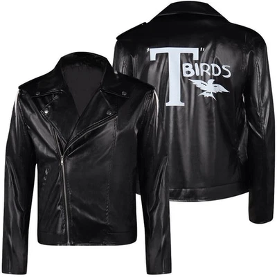 T-birds Chaqueta Negra Danny Zuko Disfraz Juegos con disfraces Para hombres Halloween Carnaval Abrigo Foto 1 de 4