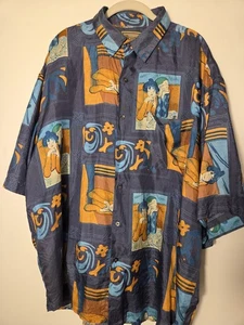 Bruno Italy Seidenhemd Vintage Herren XL Abstrakt Freizeit Knopfleiste Kurzarm  - Bild 1 von 8