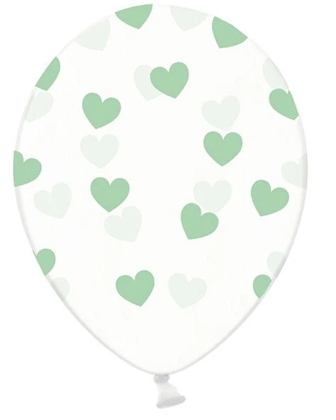 10 PALLONCINI in lattice Crystal Clear TRASPARENTE con POIS a cuore VERDE ACQUA - Immagine 1 di 1
