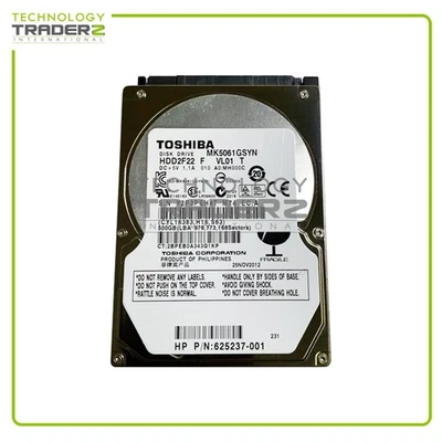 625237-001 HP 500GB 7.2K SATA 3Gbps 2.5” Hard Drive MK5061GSYN HDD2F22 W/O Tray - Image 1 of 2