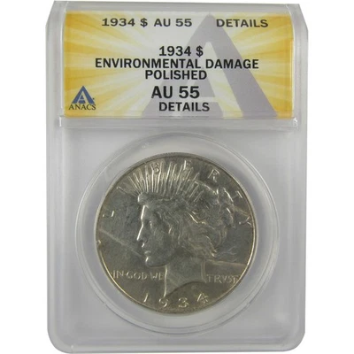1934 Peace Dollar AU 55 Details ANACS Silver $1 Coin SKU:I21535 - Image 1 of 4