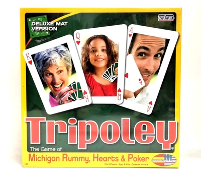 New Tripoley Deluxe Felt Mat Version Cadaco 2009 Rummy Hearts Poker Cards Chips - Image 1 of 2