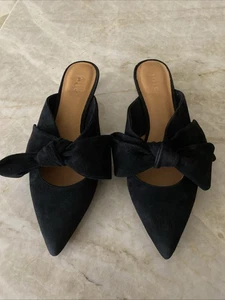 JOIE Slip On Mules Black Suede Kitten Heel US SIZE 8.5 Lovely Large Bow - Picture 1 of 9