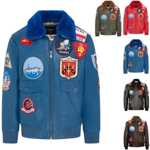 Herren Topgun Lederjacke Tom Cruise Lammfellkragen Maverick A2 Bomber - Bild 1 von 37