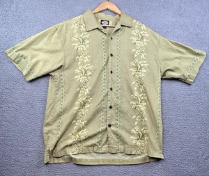 VTG Tommy Bahama Shirt Mens Large Green Hawaiian Camp Pineapples Loop Collar - Picture 1 of 9