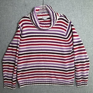 Vintage Y2K White Stag Large Turtleneck Sweater Striped Colorful Womens - Picture 1 of 12
