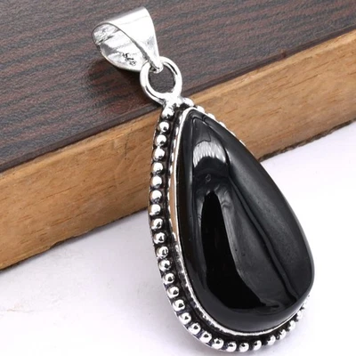 Colgante De Joyería Étnica Hecho A Mano De Ónix Negro 0.44" P 1350 - Imagen 1 de 4