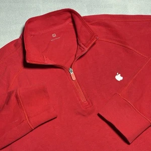 Apple Employee Issued Red Side Zip Hidden Pocket 1/4 Zip Pullover Size Large - Picture 1 of 16