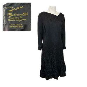 Vintage Black Iridescent Asymmetrical Ruffled Party Dress Zipper Sleeves / Mediu - Picture 1 of 6