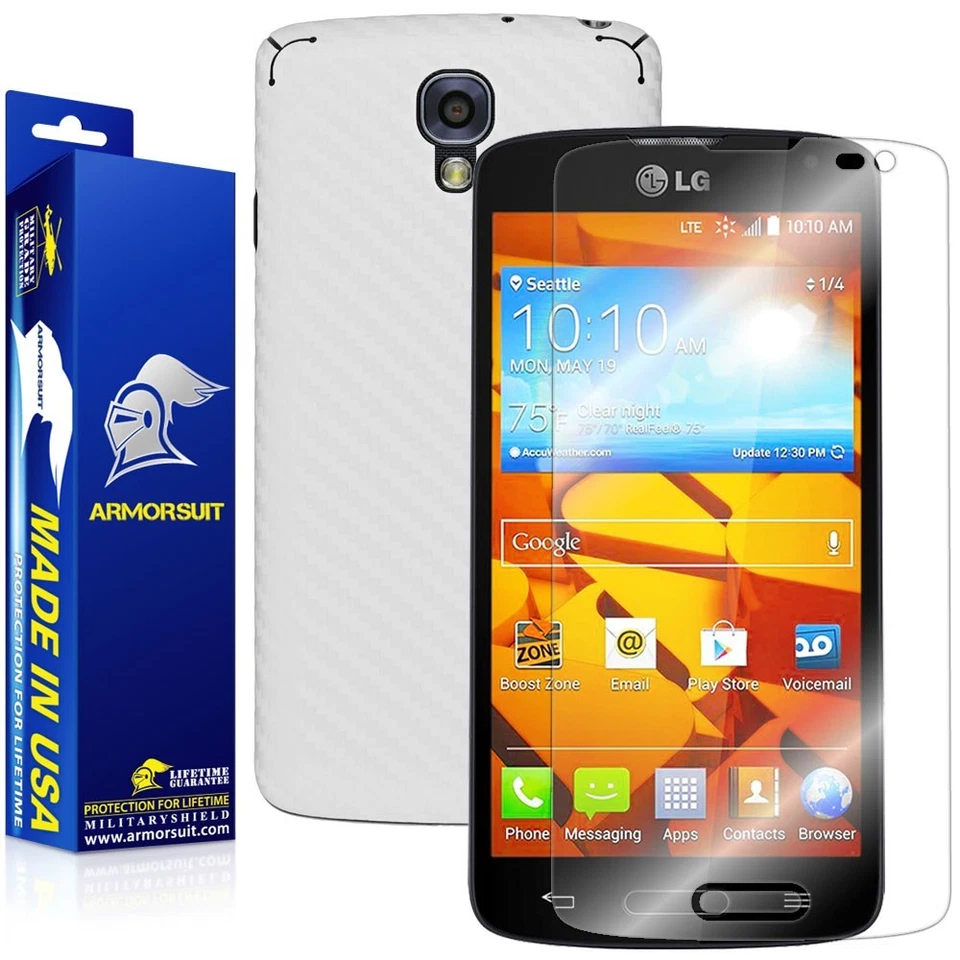Protector de pantalla ArmorSuit MilitaryShield LG Volt + Recubrimiento de fibra de carbono blanco EE. UU. Foto 1 de 4
