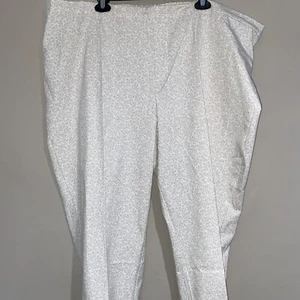 Isaac Mizrahi Live White & Beige Floral Printed Straight Leg Pull On Pants Sz 28 - Picture 1 of 8