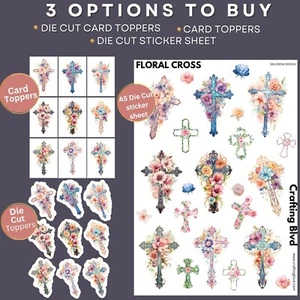 FLORAL CROSS MEMORIAL Planner Journal STICKERS DIE CUT SHAPE or CARD TOPPERS - Picture 1 of 34