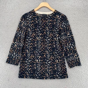 Talbots Sweater Womens Medium Black Animal Print Merino Wool Stretch Pullover - Picture 1 of 11