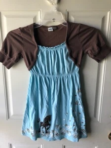 SO Girls dress/tunic size M(10/12) Blue/brown leaves/flowers, horses - Picture 1 of 3