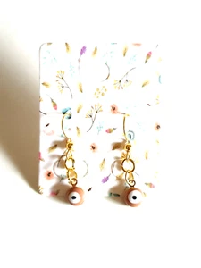🧿Cute Small Tan Brown Enamel Evil Eye Gold Plated Earrings🧿 - Picture 1 of 8