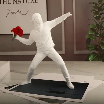 Modern Art Resin Banksy Sculptures Flower Thrower Statue Bomber Home Decor Gifts - Image 1 of 4