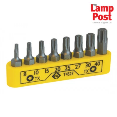 CK Tools T4523 Set of 8 x Torx (TX) Star Screwdriver Insert Bits on Clip - Image 1 of 2