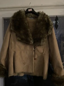 Ladies Light Brown Suede Fur Lined waist length Coat size 12 By Wallis - Picture 1 of 4