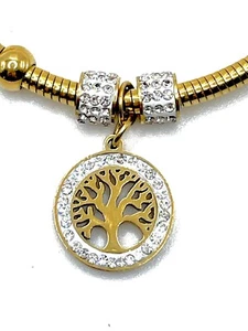 Swarovski Elements Gold Crystal Bangle Dangle Bracelet Tree of Life Charm Symbol - Picture 1 of 8