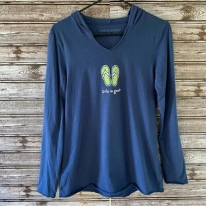 Life Is Good Women's Hooded Long-Sleeved Top Size S Blue Sandals Pullover - Picture 1 of 7