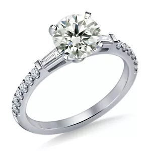 3.05 Ct Vvs, Near White Real Round Moissanite Diamond & Baguette Silver Ring - Picture 1 of 5