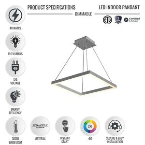 LED Chandelier Pendant Light 40W 3000K Hanging Lamp for Bedroom, Dining Room - Picture 1 of 18