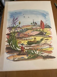 Rare signed lithographic print French artist Annette Ollivary 22x30 Bright Color - Picture 1 of 10